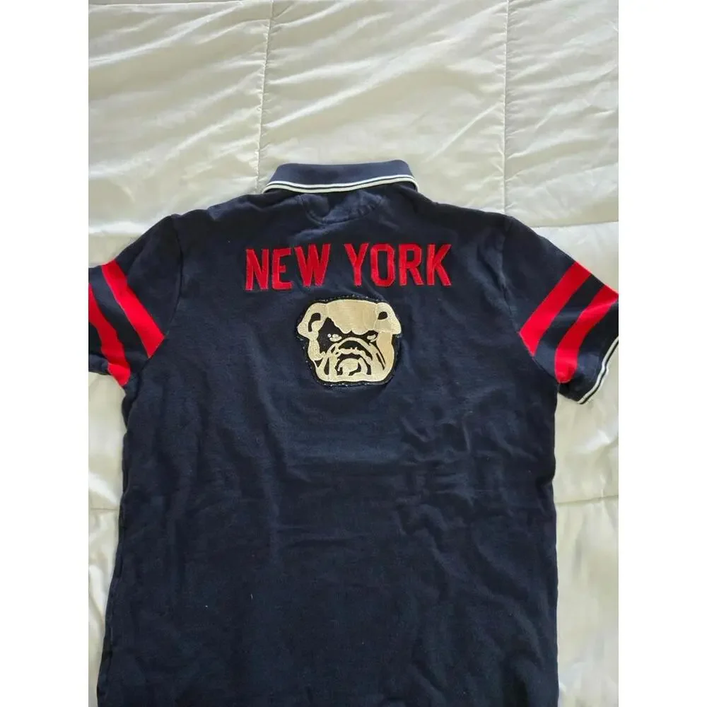 Polo Ralph Lauren Men's Bulldog New York Custom Slim Fit Polo Red Navy Large